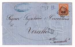 Lettre 1862 Marseille J. Rigaud & Cie Bouches Du Rhône Pour Vercelli Italie Napoléon III Non Dentelé 40 Centimes Italia - 1862 Napoléon III.