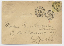 ALPHEE DUBOIS 25C BISTRE LETTRE COVER INCOMPLETE NOUVELLE CALEDONIE 20 JUIN 1892 NOUMEA + MARITIME LIGNE T PAQ FR N°6 - Lettres & Documents