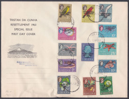 Tristan Da Cunha Overprint St. Helena 1963 FDC Bird, Birds, Mountain, Cape Canary, Fish, Flower Starfish First Day Cover - Tristan Da Cunha