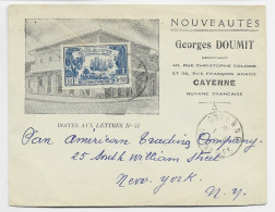 GUYANE FRANCAISE 1FR50 SEUL LETTRE COVER ENTETE GEORGES DOUMIT CAYENNE 1.6.1937 GUYANE FSE POUR NEW YORK USA - Covers & Documents