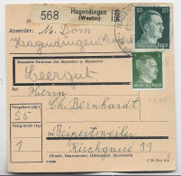 GERMANY HITLER 50C+5C  KARTE HAGENDINGEN 1943 TO REIPERTWEILER - Cartas & Documentos