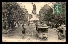 75 - PARIS 3EME - LA RUE DU TEMPLE ET LA PLACE DE LA REPUBLIQUE - TRAMWAYS - Arrondissement: 03