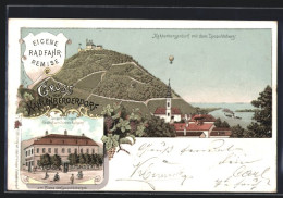 Lithographie Wien, Kahlenbergerdorf, Gasthof Zum Sonnen-Aufgang L. Fellinger, Ortsansicht Mit Leopoldsberg  - Sonstige & Ohne Zuordnung
