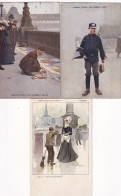 London Types 3 Cards Orderly Boy , Pavement Artist , Sweeper Balayeur , Artiste De Rue Mendiant Villa Charmilles - Sonstige & Ohne Zuordnung