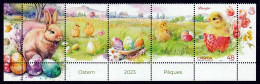 Serbia 2023 Easter Ostern Paques Celebrations Christianity Eggs Chicken Rabbit Insects Bee Flowers Stamp With Labels MNH - Serbien