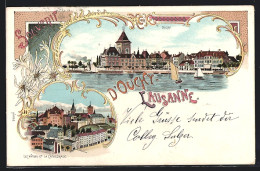 Lithographie Lausanne, Ouchy, Le Chateau Et La Cathedrale  - Lausanne