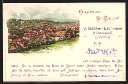 Lithographie St. Gallen, Stadtansicht Von Einem Berg Aus  - St. Gallen