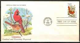 USA 1982 Estados Unidos / Official First Day Of Issue Birds Flowers Virginia FDC Aves Flores Blumen Vögel / Ld07  75-47 - Sonstige & Ohne Zuordnung