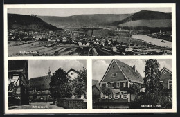 AK Grossheubach A. Main, Totalansicht Aus Der Vogelschau, Rathauspartie Und Gasthaus Z. Ross  - Sonstige & Ohne Zuordnung