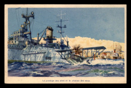 BATEAUX DE GUERRE - TRANSPORT D'AVIONS A BORD DU COMMANDANT TESTE A ALGER - CARTE ILLUSTREE SIGNEE - Guerre