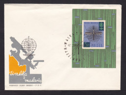 Poland: FDC First Day Cover, 1962, 1 Stamp, Souvenir Sheet, Malaria Mosquito, Microscope, Health (minor Crease) - Covers & Documents