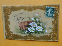 Carte FANTAISIE Celluloîd Peinte Main " Bonne Fête " - Fleurs - Autres & Non Classés