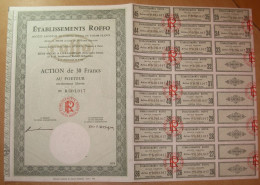 Action. Etablissements ROFFO - Action De 30 Francs Au Porteur 1974 Avec Tous Ses Coupons - P - R