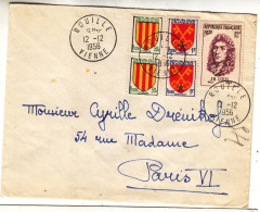 France - Lettre De 1958 - Oblit Vienne Rouille - Exp Vers Paris - Armoiries - - Brieven En Documenten