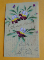 Carte FANTAISIE Celluloîd Peinte Main " Souvenir D'Amitié " - Fleurs - Autres & Non Classés