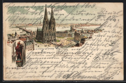 Lithographie Köln, Panorama Mit Blick Auf Deutz, St. Cristoforus  - Köln