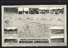 AK Wangerooge / Nordseebad, Inselbahn, Westturm, Zedeliusstrasse, Landkarte  - Wangerooge