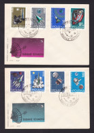 Poland: 2x FDC First Day Cover, 1964, 8 Stamps, Space, Missile, Dog, Astronaut, Satellite (traces Of Use) - Briefe U. Dokumente