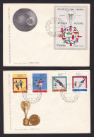 Poland: 3x FDC First Day Cover, 1966, 9 Stamps, Souvenir Sheet, Championship Soccer, Football Cup (minor Damage) - Briefe U. Dokumente
