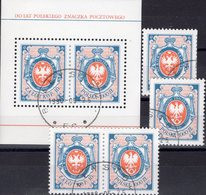 Wappen 1990 Polonia 3266,Zf,ZD+Block 110 O 3€ 130 Jahre Briefmarken Polska #1 Stamp On Stamps Bloc S/s Se-tenant Bf Waps - Blocks & Sheetlets & Panes