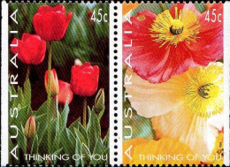 Australie Poste N** Yv:1350a/1351a Timbres De Voeux Fleurs Dentelure 3 Cotés - Nuovi