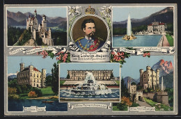 AK Ludwig II. Und Seine Lieblingsschlösser Neuschwanstein, Linderhof, Berg, Herrenchiemsee Und Hohenschwangau  - Royal Families