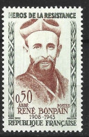 FRANCE N° 1252 50C VERT ET MARRON ABBE REMI BOMPAIN  HE DE HEROS EFFACE NEUF SANS CJAR?OERE - Unused Stamps