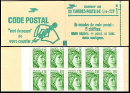France Carnet N** Yv:2058-C1a Code Postal 20x1,10F Sabine Verte Ouvert - Andere & Zonder Classificatie