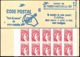 France Carnet N** Yv:2059-C4 Code Postal 20x1,30F Sabine Rouge Conf.8 Ouvert - Other & Unclassified