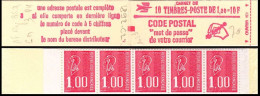 France Carnet N** Yv:1892-C2 Mi: Code Postal 10x1,00F Becquet Rouge (Ouvert) Conf.3 - Andere & Zonder Classificatie