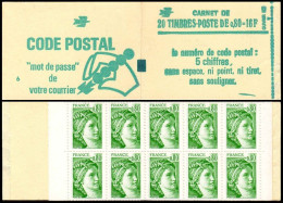 France Carnet N** Yv:1970-C1a Code Postal 20x0,80F Sabine Verte Conf.6 Ouvert - Autres & Non Classés