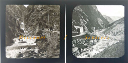 Isère Vers 1910 * Route De Bourg D’Oisans à La Grave, Calèche Tunnel * 2 Plaques Verre - Glasdias