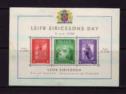 Islande - 1938 - BF Journee Leifr Ericsson  - Neuf* - MH - Blocks & Sheetlets