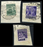 ● ITALIA  R.S.I. 1944/45 ֍ Monumenti Distrutti ● N.° 504, 07, 09 Usati Su Frammento ● Senza Fil. ● L. 1391 /93 / 96 ● - Used