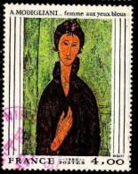 France Poste Obl Yv:2109 Mi:2227 Modigliani Femme Aux Yeux Bleus (TB Cachet Rond) Cachet Rouge (Thème) - Altri & Non Classificati