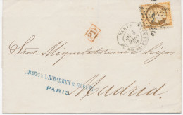 FRANKREICH 1873 Napoleon II 40 C Orange Auf Kabinett-Brief Mit Pariser Sternenstempel Und K2 Sowie Roter "PD" N MADRID - 1870 Siège De Paris