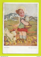 Carte Fantaisie Illustrateur Arnulf Peint Avec La Bouche Petite Maman N°125 Poule Poussins VOIR DOS - Otros & Sin Clasificación