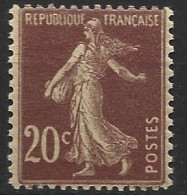 FRANCE N° 139 20C BRUN ROUGE TYPE SEMEUSE CAMEE PAPIER G.C.  NEUF SANS CHARNIERE - Neufs