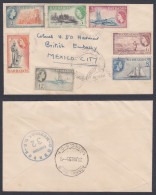 British Barbados 1955 Used Airmail Cover To British Embassy, Mexico, Schooner Boat, Fisherman, Sailboat, Harbour Police - Barbades (...-1966)