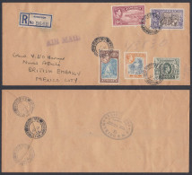 Jamaica 1955 Used Registered Airmail Cover To British Embassy, Mexico, Kingston Harbour, Bamboo, Tobacco, Cigar - Jamaïque (...-1961)