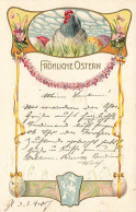 N°25114 - Carte Gaufrée - Pâques - Fröhliche Ostern - Poule Au Milieu D'oeufs - Pâques