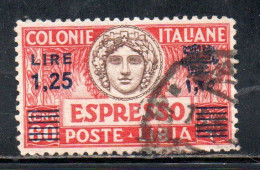 LIBIA 1927 1933 ESPRESSO SPECIAL DELIVERY LIRE 1,25 SU 60 CENT.  DENT. PERF 11 USATO USED OBLITERE' - Libyen