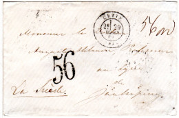 Frankreich 1869, Brief V. Cette M. Portostempel "56" (öre) N. Jönköping Schweden - Autres & Non Classés