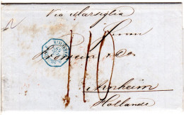 Italien Sicilia 1857, D. SICILES S.E. MARSELLE In Blau Auf Porto Brief I.d. NL - Ohne Zuordnung