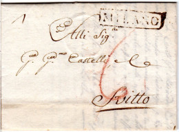 Lombardei 1825, R1 MILANO Auf Porto Brief N. Svitto Schwyz, Schweiz - Ohne Zuordnung