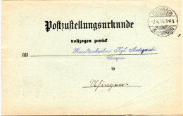 DR 1914, Post Zustellungs Urkunde M. Stpl. ESCHBACH (Kr. Usingen) - Briefe U. Dokumente