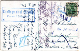 DR 1912, 5 Pf. Auf Retour Karte V. Frankfurt M. 2 Düsseldorf Hinweisstempeln - Briefe U. Dokumente