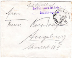 Bayern 1915, K1 NEUBURG A.D. Auf Feldpost Brief N. Augsburg M. L2-Briefstempel  - Briefe U. Dokumente