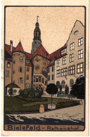 Bielefeld, Rathaushof, Ungebr. Steindruck Künstler Farb-AK - Autres & Non Classés