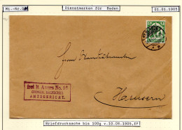 DR 1905, 5 Pf. Zähldienstmarke Auf Frei Lt. Avers No. 16 Brief V. St. Blasien. - Brieven En Documenten